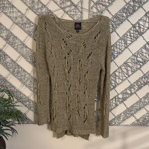 Olive/Tan Distressed Knit Sweater